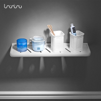 QingHa太空铝白色浴室置物架欧美式卫生间收纳架黑色化妆台仿古置物架白色化妆台50cm打孔安装