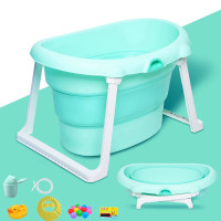 折叠婴儿洗澡盆儿童泡澡浴桶加大号可坐躺宝宝浴盆新生儿游泳家用晟雾绿豪华礼包波迷娜BOMINA