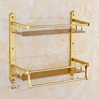 欧式花镀金色折叠浴巾架浴室五金挂件多功能置物架带钩化妆品架波迷娜BOMINA