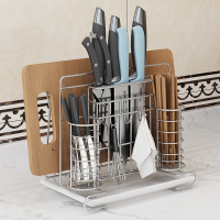 厨房置物架多功能刀架304不锈钢台面砧板架筷子笼带接水盘收纳架 304不锈钢刀板架带底盘(加粗)波迷娜BOMINA