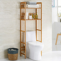 浴室马桶上的置物架子落地卫生间马桶坐便器架收纳架实木储物架 楠竹二层原色马桶架波迷娜BOMINA