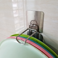 洗脸盆收纳架卫生间浴室壁挂不锈钢厨房挂架免打孔强力粘胶大挂钩波迷娜BOMINA