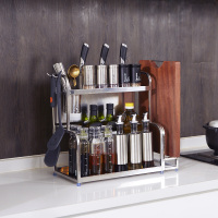 304不锈钢厨房置物架落地多层收纳油盐酱醋刀架用品味料架子总58长护刀板+筷笼+砧板架波迷娜BOMINA