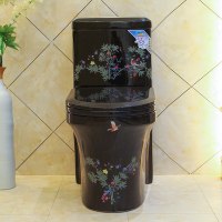 连体艺术马桶虹吸静音节水艺术坐便器黑色花鸟坐便池300mm坑距305mm波迷娜BOMINA