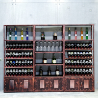 欧式铁艺酒柜酒架落地葡萄酒柜红酒架收纳展示架红酒柜酒杯架古铜色一套双波迷娜BOMINA