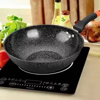 麦饭石不粘锅炒锅炉具家用煎炒两用无涂层麦饭石锅平底炒菜锅 32CM(单锅)