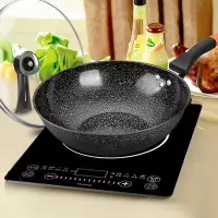 麦饭石不粘锅炒锅炉具家用煎炒两用无涂层麦饭石锅平底炒菜锅 32CM(锅+盖)