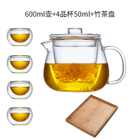 玻璃茶壶单壶加厚耐热高温过滤小号花茶壶家用茶水分离泡茶壶套装 (加厚)单壶600Ml+4个50ml品杯+竹子茶盘
