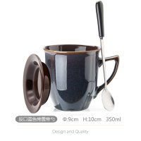 欧式复古咖啡杯水杯陶瓷马克杯带勺早餐杯牛奶杯家用办公室茶杯子 反口杯蓝色带盖带勺