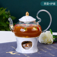 英式下午茶花茶茶具套装煮水果茶壶蜡烛加热花茶壶花茶杯耐热玻璃 灰色-茶壶+炉座