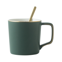 北欧风哑光轻陶瓷杯子碟子套装早餐杯咖啡杯办公牛奶杯 哑光绿1杯1勺
