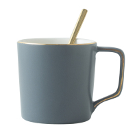 北欧风哑光轻陶瓷杯子碟子套装早餐杯咖啡杯办公牛奶杯 哑光灰1杯1勺