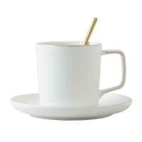 北欧风哑光轻陶瓷杯子碟子套装早餐杯咖啡杯办公牛奶杯 哑光白一杯一勺一6寸碟