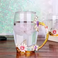 创意珐琅彩水杯家用咖啡杯软妹杯子少女心水晶玻璃杯果汁杯花茶杯 雏菊350ml高款-无勺简装