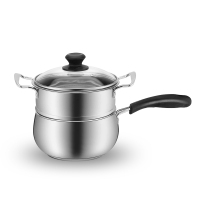 不锈钢奶锅煮热牛奶锅家用小锅泡面小煮锅汤锅宝宝婴儿辅食锅 单柄16cm复底+蒸笼