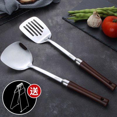 不锈钢锅铲家用漏勺铲子厨房炒菜勺子汤勺厨具套装铲子勺全套 锅铲+煎铲(送提盘器)