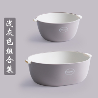 家用双层洗菜篮厨房洗菜盆沥水篮子创意水果盘客厅果盆水果篮 浅灰色大号+小号组合装