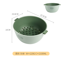 双层洗菜盆沥水篮厨房网红水果盘客厅家用收纳筐漏水盆 圆形-灰绿