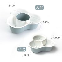 抖音同款家用分格火锅蔬菜拼盘双层水果盘洗菜篮洗菜盆沥水篮 北欧蓝-大号+小号