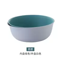 洗菜盆沥水篮水果盘果盘菜盆家用菜篮双层水果篮托盘果篮 白绿圆形(适合洗水果中等蔬菜)