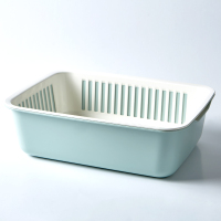 双层方形洗菜篮子沥水篮家用创意水果盘多功能厨房淘米洗菜盆 欧蓝(MBL-8012)