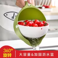 锁扣加固洗菜盆沥水篮洗水果菜篮子淘米篮厨房洗菜器家用水果盘 [单只]带锁扣翻转沥水篮-绿白