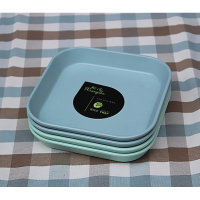 餐桌吐骨头碟放垃圾盘子家用桌面收纳多用置物四方水果盘干果碟 磨砂15cm加厚2绿色2蓝色