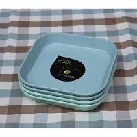 餐桌吐骨头碟放垃圾盘子家用桌面收纳多用置物四方水果盘干果碟 磨砂15cm加厚2绿色2蓝色