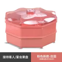 创意分格带盖收纳盒糖果盘家用现代客厅茶几过年零食瓜子干果盘子 升级粉色双层[收藏加购优先发货]