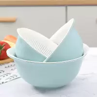 厨房加厚双层洗菜篮家用创意水果盘滴水筛大号蔬菜沥水筛淘米漏盆 北欧蓝[加厚6件套]