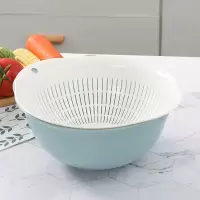 厨房加厚双层洗菜篮家用创意水果盘滴水筛大号蔬菜沥水筛淘米漏盆 北欧蓝[大号]