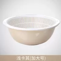 厨房加厚双层洗菜篮家用创意水果盘滴水筛大号蔬菜沥水筛淘米漏盆 新加大款[34.5CM浅卡其色]