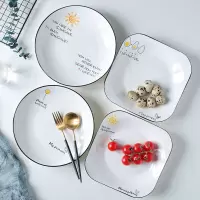 4个装陶瓷盘子家用菜盘套装创意网红ins汤盘方碟子水果盘北欧餐具 2圆2方—8寸(热卖)
