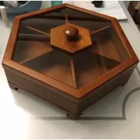质创意中式果盘干果盘干果盒糖果分格带盖仿古木制瓜子盒 仿古色33.8厘米