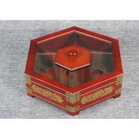 质创意中式果盘干果盘干果盒糖果分格带盖仿古木制瓜子盒 色铜片款36厘米印花不印花请备注