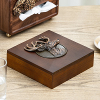 干果盘糖果盒家用木质客厅双层旋转瓜子点心水果盘零食分格收纳盒 鹿头方形单层