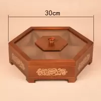 干果盒中式木质家用瓜子零食盘水果盘分格带盖创意客厅过年糖果盒 胡桃木色30六角色请备注