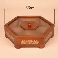 干果盒中式木质家用瓜子零食盘水果盘分格带盖创意客厅过年糖果盒 胡桃木色33六角色请备注