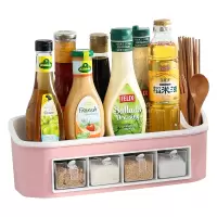 调料盒家用厨房用品收纳盒调味罐调味品盐罐调料瓶罐子置物架套装 小号4抽屉粉色