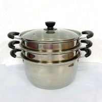 特厚不锈钢蒸锅汤锅单层汤锅不粘锅小炖锅煲汤烘焙精灵锅具煮粥锅18-26cm 24CM双柄三层加厚单底[带蒸格]