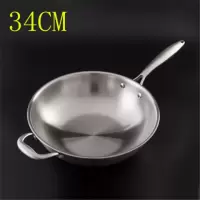 不锈钢炒锅无涂层不粘锅炒菜锅烘焙精灵燃气电磁炉锅具 34cm附耳(无盖)送铲
