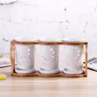 厨房陶瓷沥水筷子笼创意架子筷子盒套装餐具烘焙精灵收纳盒置物架筷子筒套 三个太阳花筷筒