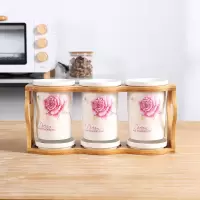 厨房陶瓷沥水筷子笼创意架子筷子盒套装烘焙精灵餐具收纳盒置物架筷子筒套 英文玫瑰三个筷筒带竹架花面随机