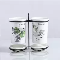 厨房陶瓷沥水筷子笼创意架子筷子烘焙精灵盒套装餐具收纳盒置物架筷子筒套 铁架椰树花筷筒(花面随机)
