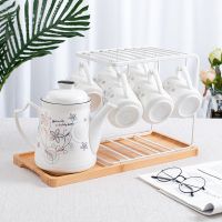 简约北欧式陶瓷冷水壶家用客厅水烘焙精灵杯套装水具耐用高温新居送礼 锦绣星缘一壶6杯配竹木盘加钢架