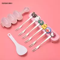 水果叉不锈钢家用水果盘碗拼盘烘焙精灵宝宝卡通韩式可爱叉子水果叉子儿童 D款+1个收纳盒+1个饭团(颜色随机