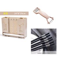 筷子筒无痕壁挂式烘焙精灵沥水筷托筷子笼厨房餐具勺子收纳 筷子笼+10双筷子+两用削皮器 笑脸款二格米色(不带接水盘)