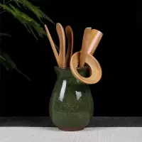 茶具六君子功夫茶具零配件烘焙精灵陶瓷茶筒白瓷茶道茶夹茶勺茶盘摆件套装 冰裂-深绿[六君子]