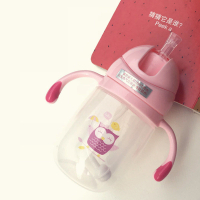 儿童水杯宝宝吸管杯婴幼儿学饮杯烘焙精灵手柄杯学生耐摔杯小孩玻璃杯 PP重力球嫩粉猫头鹰240ML 加吸管刷
