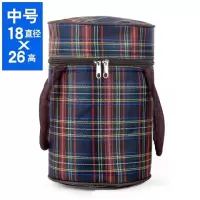 大中小号保温饭盒袋便当包烘焙精灵加厚圆形保温袋特大保冷饭桶袋 [中号]18X26深枣红格纹
